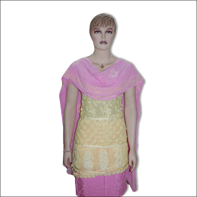 "Yellow with Pink Color combination Dress material - MDR -05 - Click here to View more details about this Product